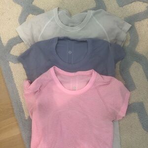 Pink, Blue, and white lululemon T-Shirts